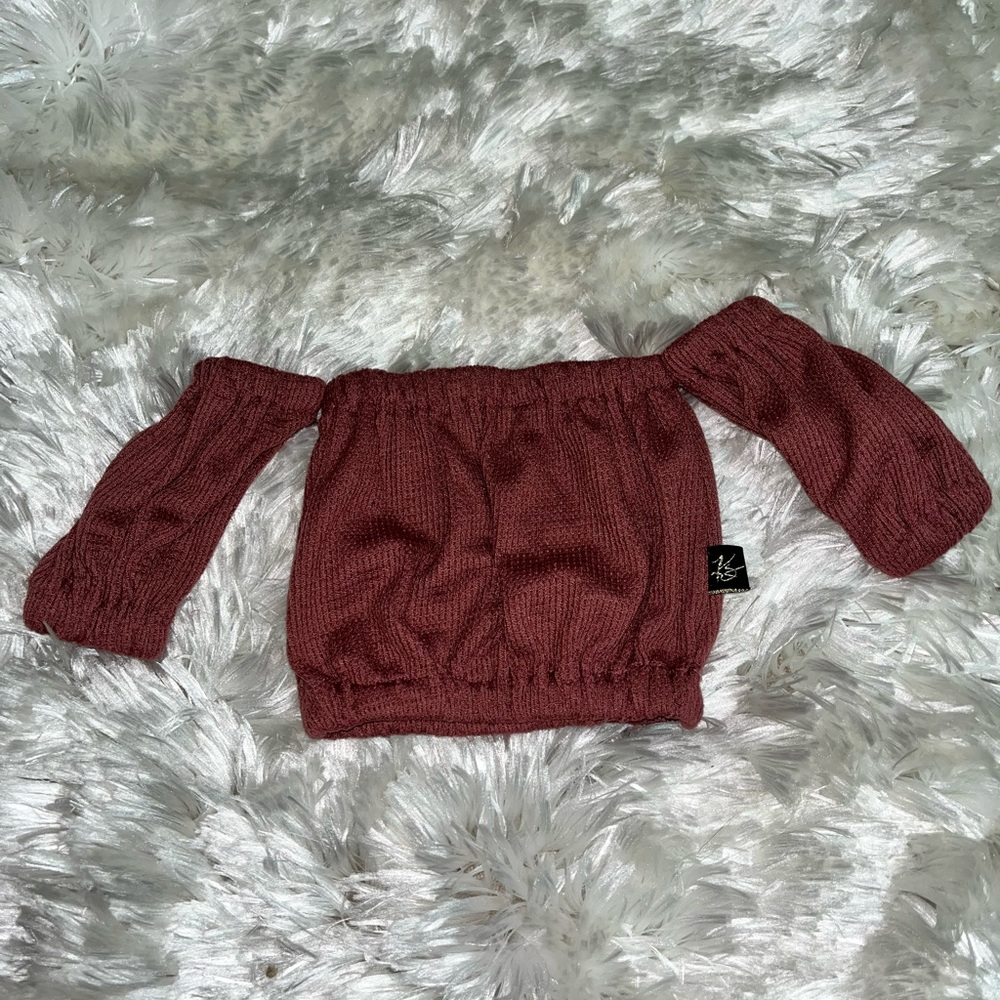 Infant Knitted Off-Shoulder Top in Burgundy
